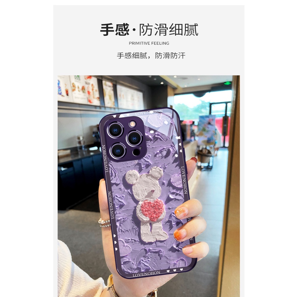 Ốp Điện Thoại Tranh Sơn Dầu Hình Gấu Và Hoa Phong Cách Đường Phố Chống Mài Mòn Cho Apple Iphone 14promax 14Pro 13
