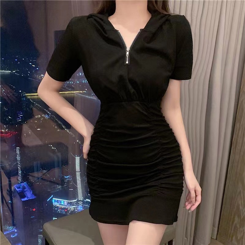 Đầm Nữ Dáng Ôm Eo Cao Xếp Ly Có Nón Thời Trang