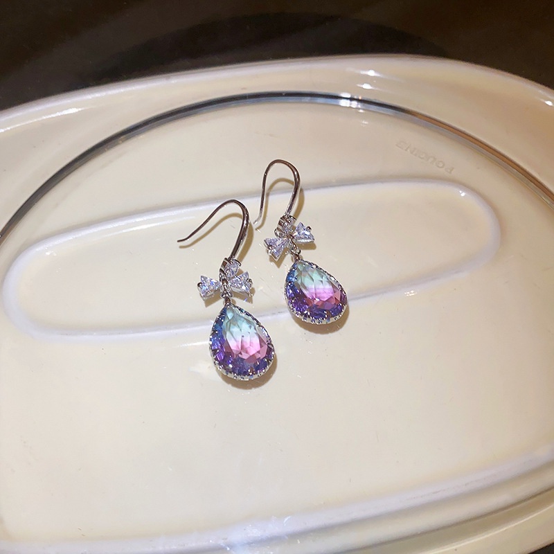 1 Đôi Bông Tai Hình Giọt Nước Đính Kim Cương Màu gradient Sang Trọng