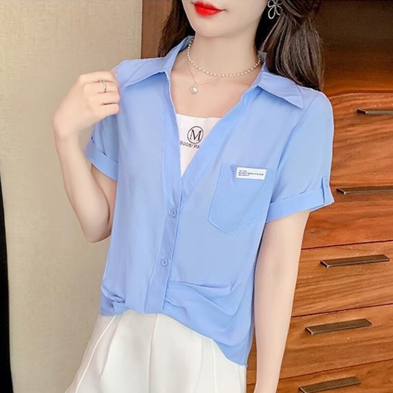 Áo Sơ Mi Tay Ngắn Phong Cách Hàn Quốc Thời Trang Mùa Hè Xinh Xắn Cho Nữ