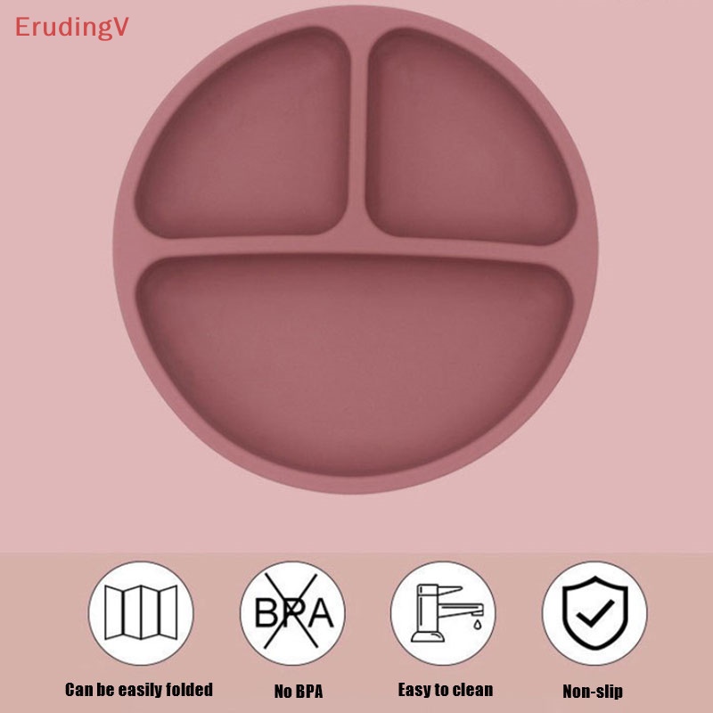 [ErudingV] Đĩa Ăn Bằng Silicon Màu Trơn Họa Tiết Hoạt Hình Dễ Thương Có Giác Hút Cho Bé [Mới]