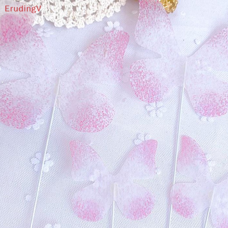 Bộ 10 Topper Trang Trí Bánh Kem Hình Bướm Bằng Vải Voan Màu Hồng