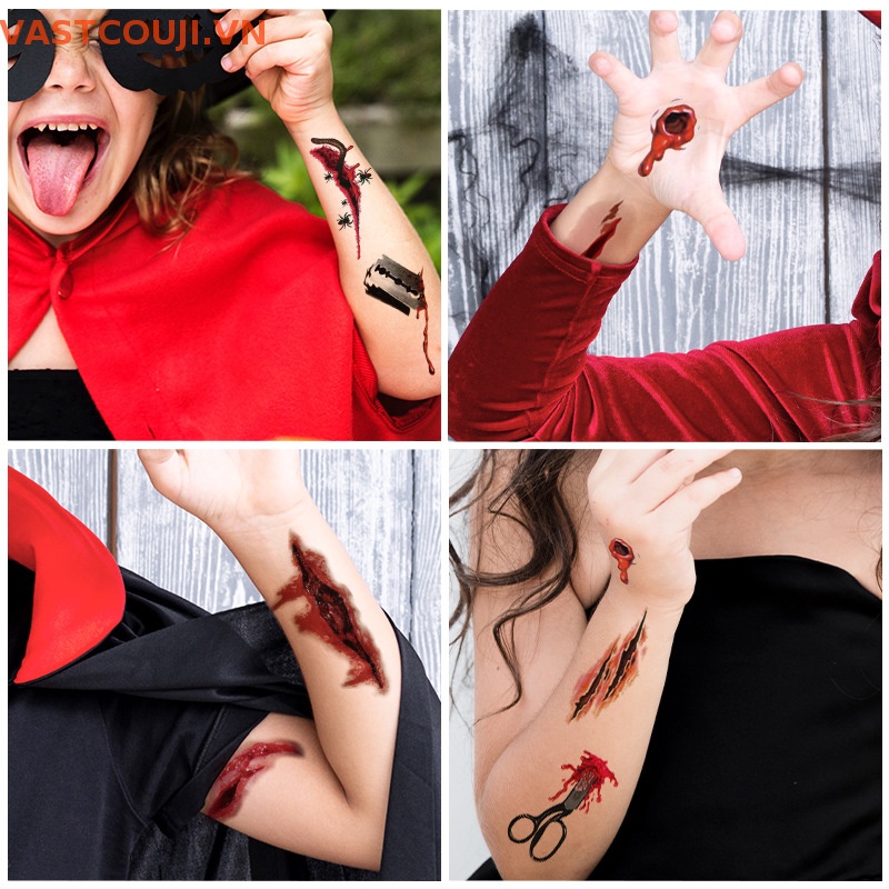 1 Tấm Hình Xăm Dán Vết Thương Máu Chống Nước Dùng Hóa Trang Halloween