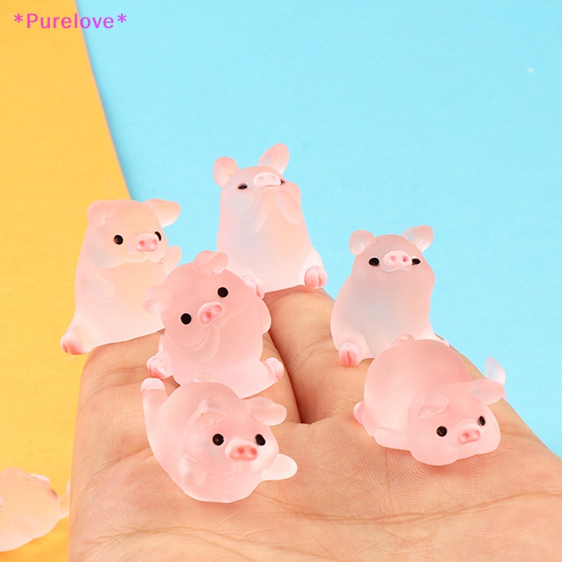 Set 1 / 5 chú heo dạ quang mini QrhYK bằng nhựa resin trang trí bảng điều khiển xe hơi / nhà cửa DIY