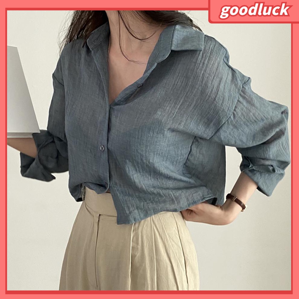 Áo Sơ Mi Tay Dài Màu Trơn Xếp Ly Cài Khuy Thời Trang Mùa Xuân Cho Nữ