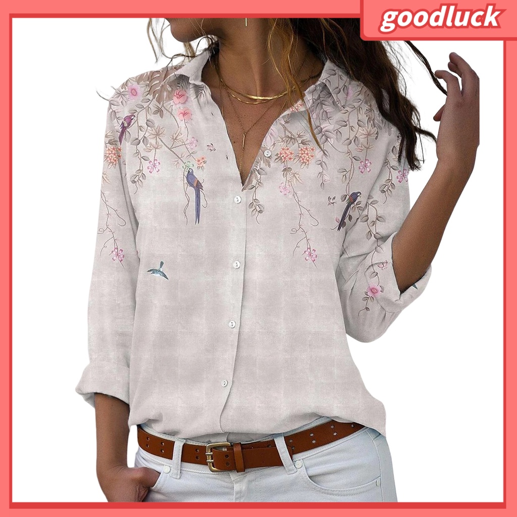 [ULK] Áo Sơ Mi Dáng Rộng Tay Ngắn Cổ Bẻ In Họa Tiết Hoa Thời Trang Mùa Hè Đơn Giản Dành Cho Nữ