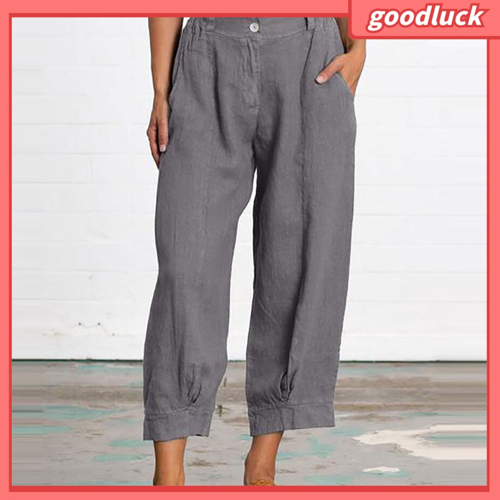 [ULK] Quần Dài Dáng Rộng Lưng Thun Co Giãn Màu Trơn Có Túi Và Nút Thắt Đơn Giản Đường Phố