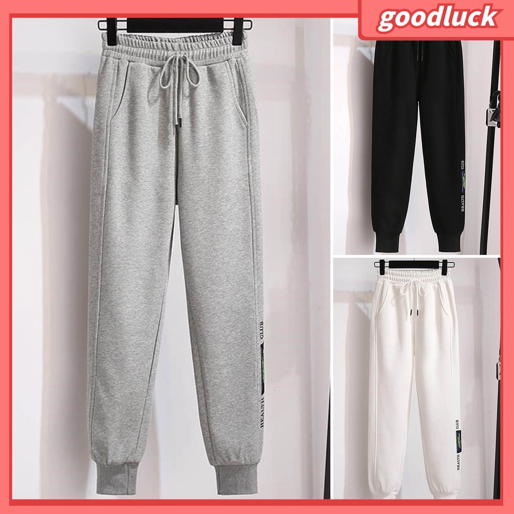 Quần Dài Lưng Thun Ống Rộng Có Túi Dây Rút In Chữ Thời Trang Xuân Thu Cho Nữ