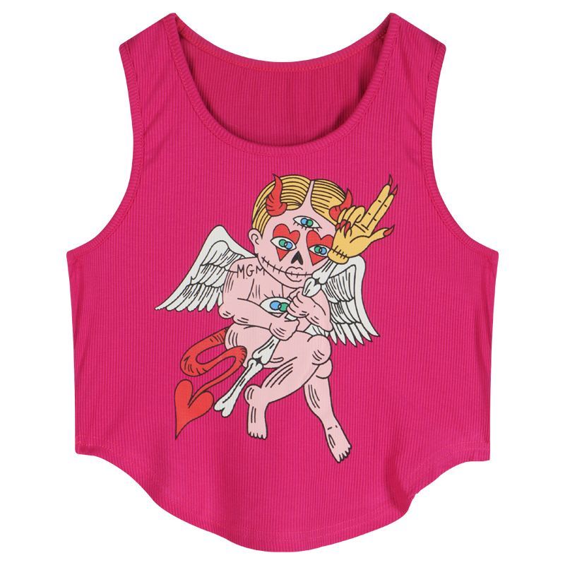 Áo Hai Dây Dáng Ôm In Họa Tiết Thần Tình Yêu Phong Cách retro Mỹ Thời Trang Quyến Rũ Cho Nữ