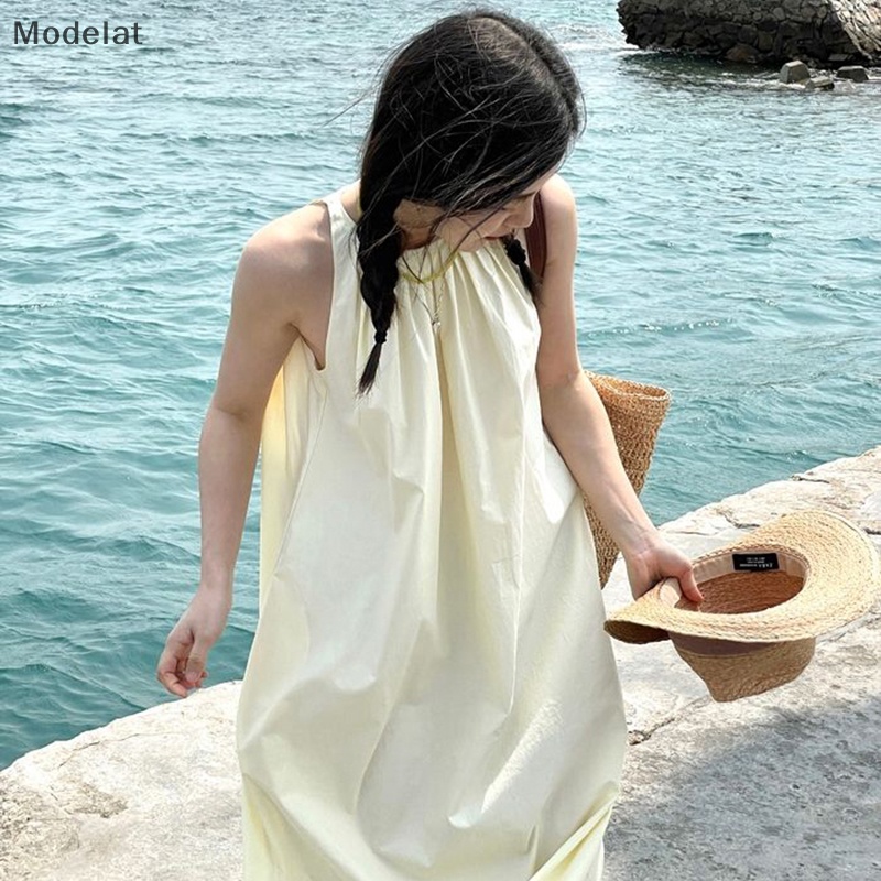 Đầm Midi Sát Nách Màu Trơn Dáng Rộng Thời Trang Mùa Hè Xinh Xắn Cho Nữ