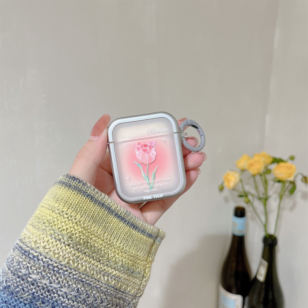 Vỏ Bảo Vệ Hộp Sạc Tai Nghe Bluetooth Không Dây AirPods 1 / 2 Gen3 Pro2 2022 Bằng TPU Mềm Trong Suốt Chống Trầy Xước Hình Hoa Tulip Hồng Đơn Giản