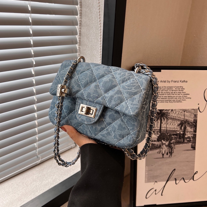 Túi Đeo Chéo Denim Phối Dây Xích Thời Trang Âu Mỹ 2023 Cho Nữ