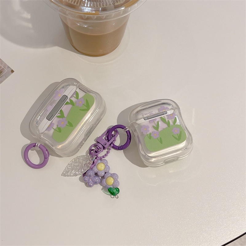 Vỏ Bảo Vệ Hộp Sạc Tai Nghe Bluetooth Không Dây Airpods1 / 2 3 Pro Pro2 Air Pods Pro 3 Hình Hoa Tím Dễ Thương Ốp