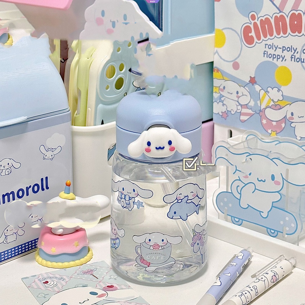 Bình Nước Nhựa 400ML Hình Sanrio Cinnamoroll My Melody Kuromi Dễ Thương Nhỏ Gọn Kèm Ống Hút Tiện Dụng Cho Bé