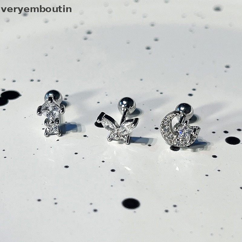 1 Bông Tai Hình Đôi Cánh Bằng Thép Không Gỉ Đính Đá Zircon Màu Hồng Dễ Thương Dành Cho Nữ