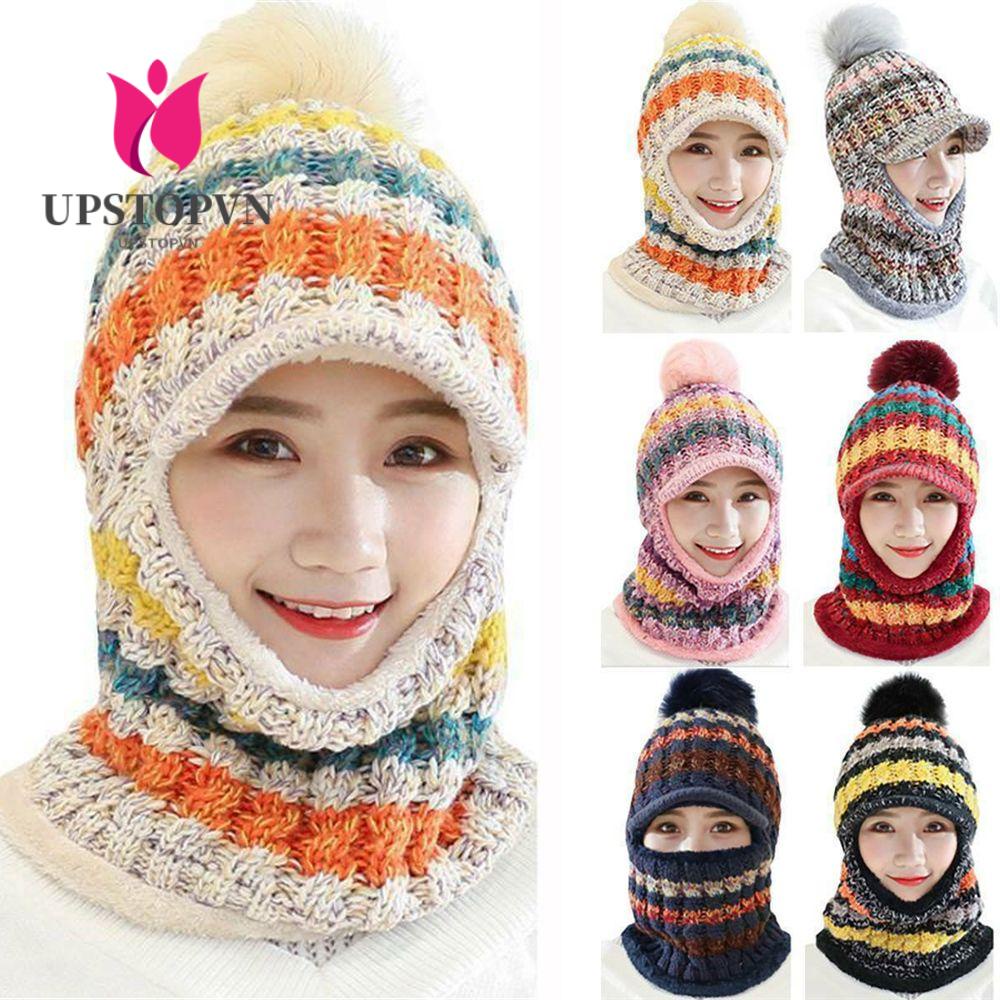 Mũ Len Kết Hợp Khăn Choàng Cổ Giữ Ấm Thời Trang
