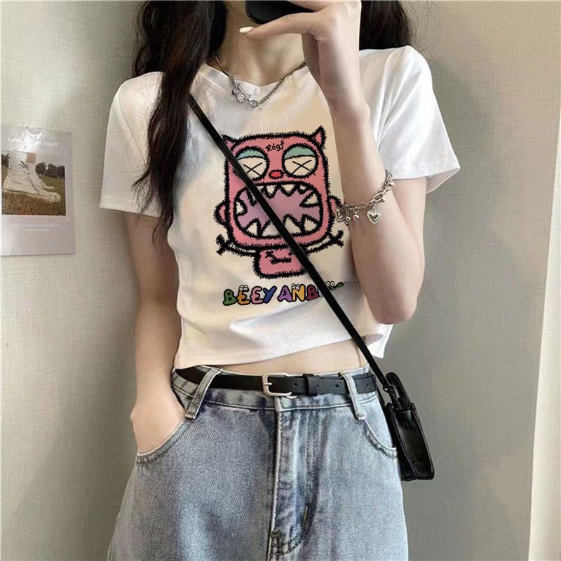 Áo Thun Tay Ngắn KAYNA 2023 In Hình Quái Vật Phong Cách Hàn Quốc