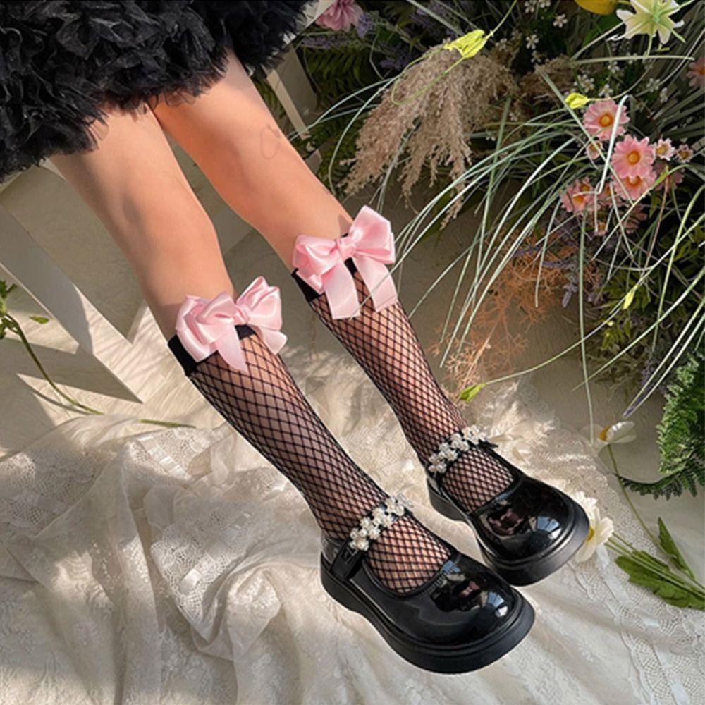 ANEMONE Vớ Cao Ngang Bắp Chân Thoáng Khí Đính Nơ Phong Cách Lolita Dễ Thương Cho Nữ