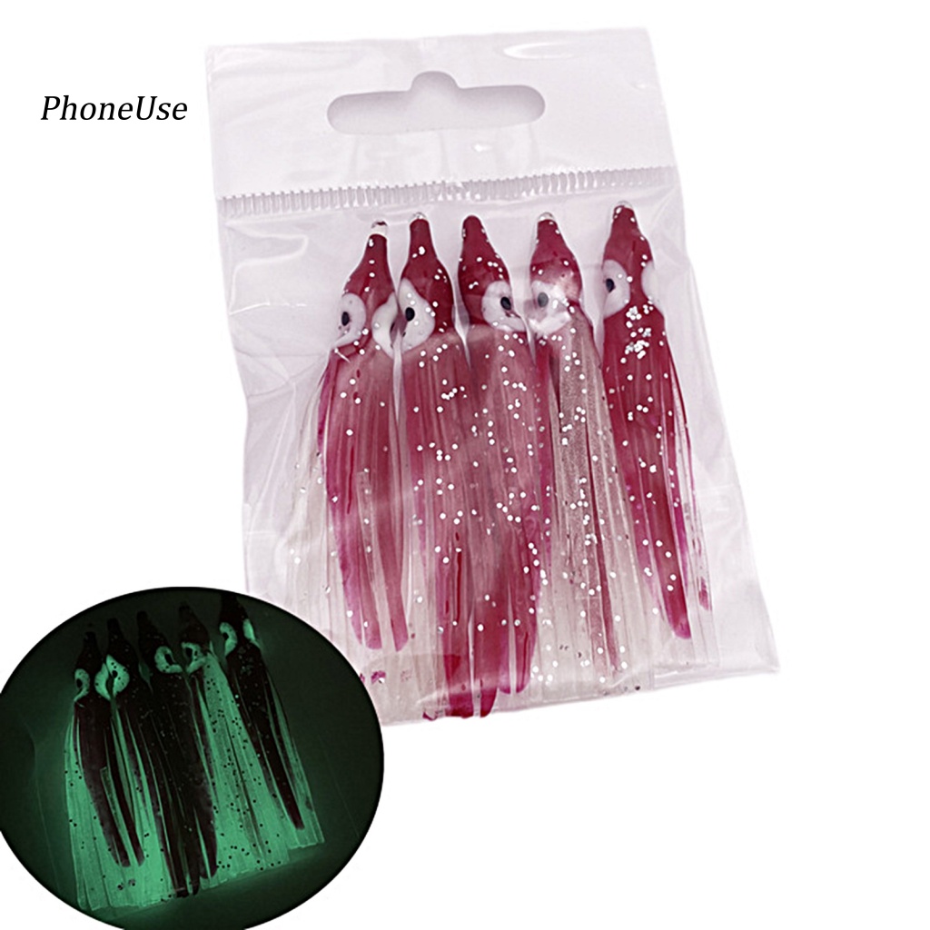 Bộ 5 Mồi Câu Cá Giả Hình Bạch Tuộc Mềm Hiệu Ứng Dạ Quang