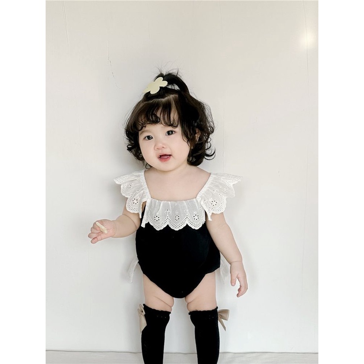 Áo Liền Quần Tam Giác Không Tay Phối Ren Thời Trang Mùa Hè Phong Cách Hàn Quốc Chất Lượng Cao Cho Bé Gái