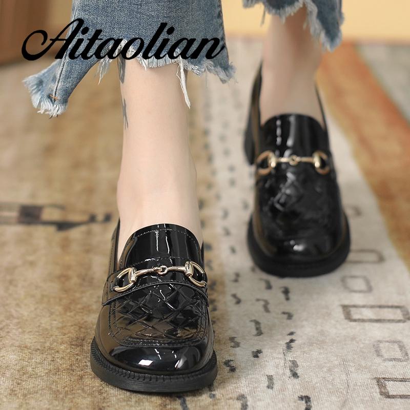 Giày Lười Da Bóng 5cm Phong Cách Anh Quốc Thời Trang Cho Nữ