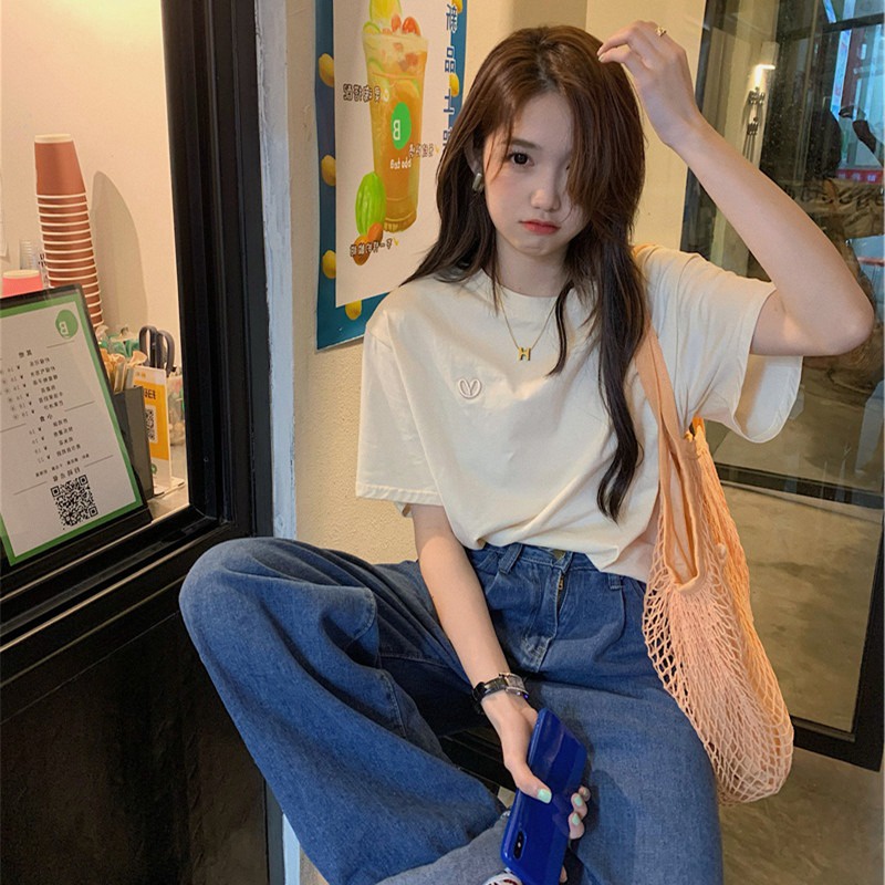 Áo Thun Tay Ngắn Cổ Tròn Dáng Rộng Phong Cách Thời Trang Harajuku Dành Cho Nữ