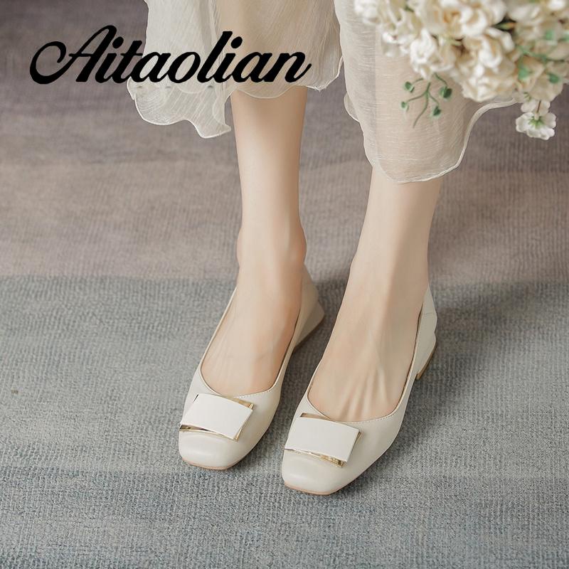 Giày Cao Gót 3cm Da Thật Mũi Vuông Kiểu retro Anh Xinh Xắn Cho Nữ