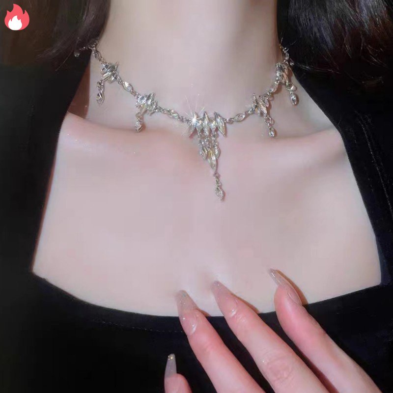 Vòng cổ Mạ Vàng / Bạc Y2K Đính Đá Zircon Hình Giọt Nước Lấp Lánh