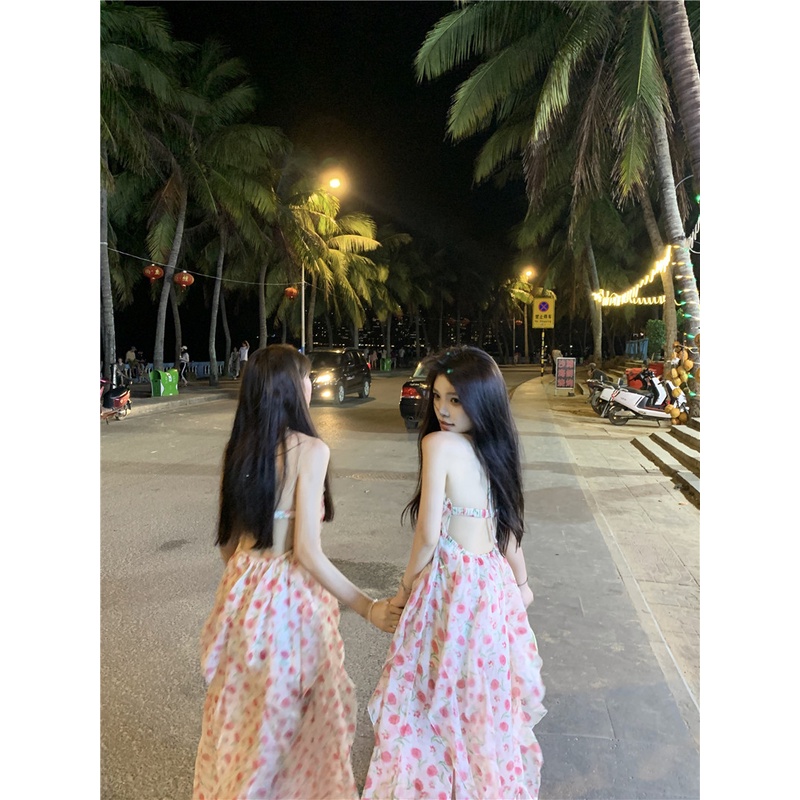 Đầm Dài Xẻ Tà Hở Lưng In Họa Tiết Hoa Thời Trang Mùa Hè Xinh Xắn Cho Nữ