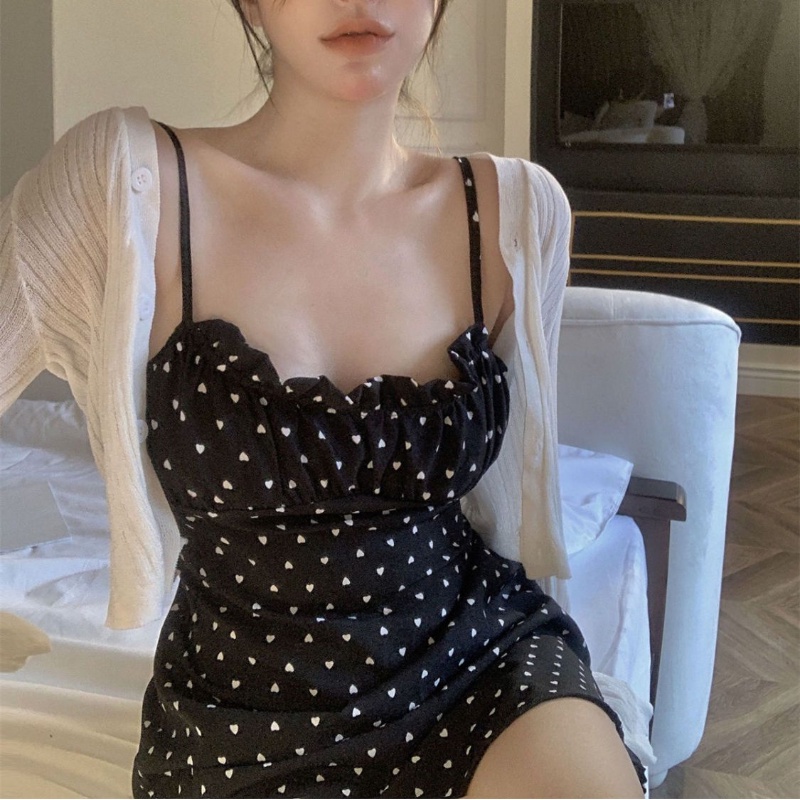 COZOK Đầm Sát Nách Họa Tiết Chấm Bi Thời Trang Quyến Rũ Cho Nữ