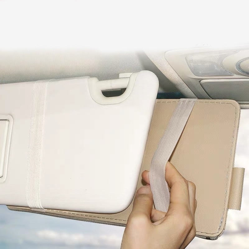 Túi Da Đựng Mắt Kính / Thẻ Tự Động Kẹp Tấm Che Nắng Có Khóa Kéo Cho Xe Hơi