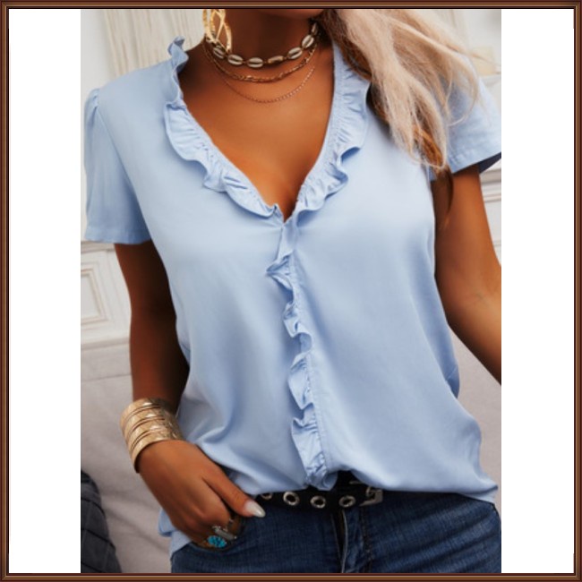 Áo Kiểu Tay Ngắn Cổ Chữ V Màu Trơn Đơn Giản Thời Trang Dành Cho Nữ
