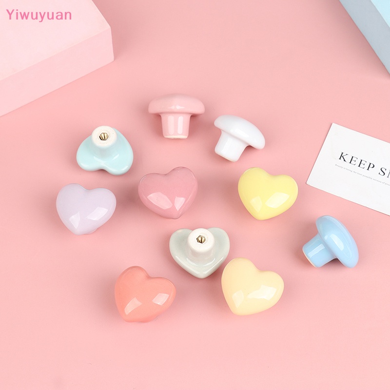 < Yiwuyuan > Tay Nắm Ngăn Kéo Tủ Một Lỗ Tròn Bằng Gốm Sứ Màu Hoạt Hình Mới