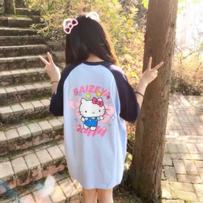 Áo thun NRVP 100% cotton tay ngắn cổ tròn in họa tiết phong cách Hàn Quốc cho nữ