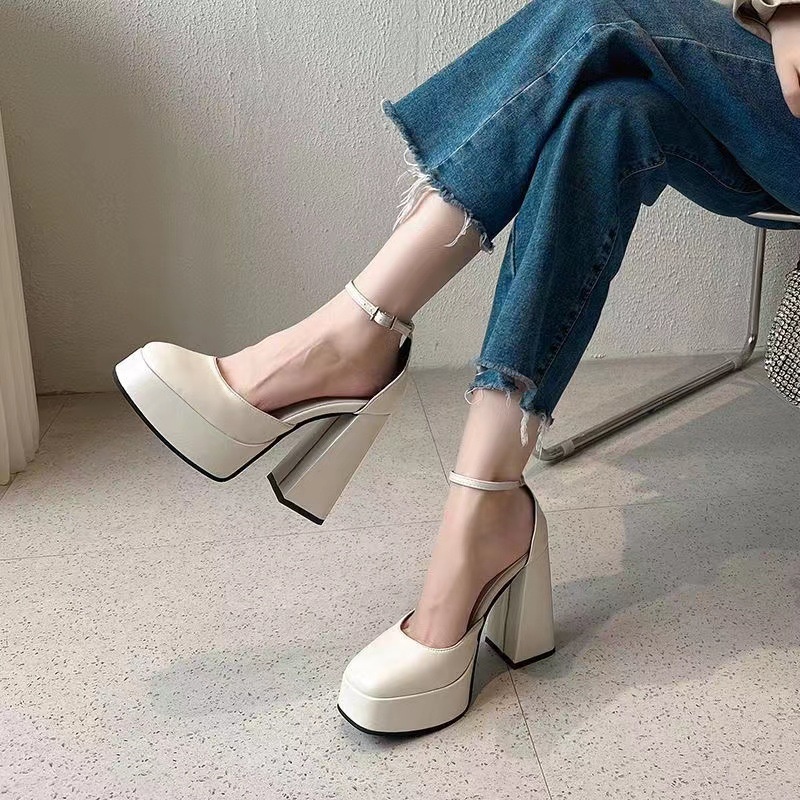 Giày cao gót Barbie da lì giày cao gót đế vuông giày cao gót nữ AB2443