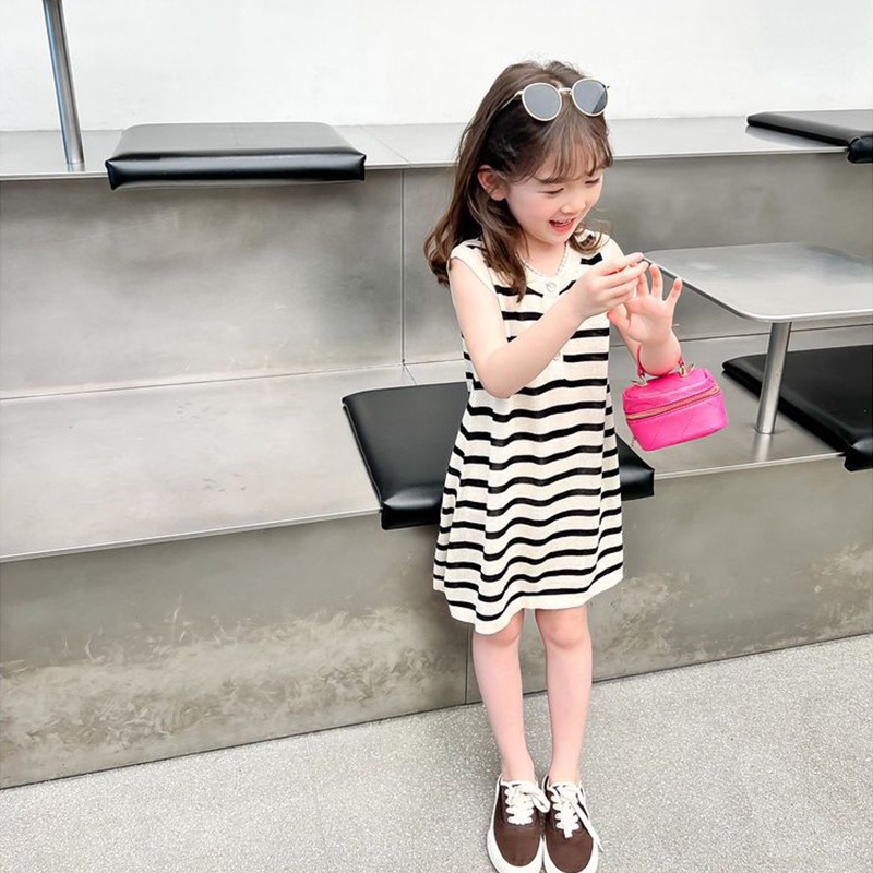 Đầm Kẻ Sọc Phong Cách Hàn Quốc Cho Bé Gái 1-7 Tuổi