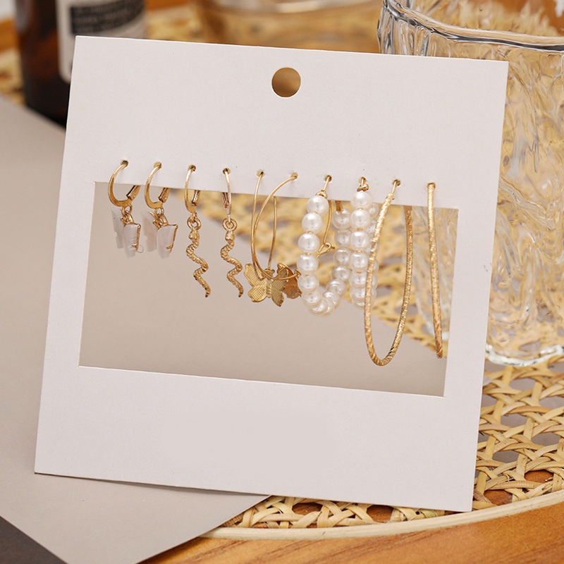 Set 5 Đôi Bông Tai Dạng Vòng Gắn Hình Bướm Và Ngọc Trai Thời Trang Cho Nữ