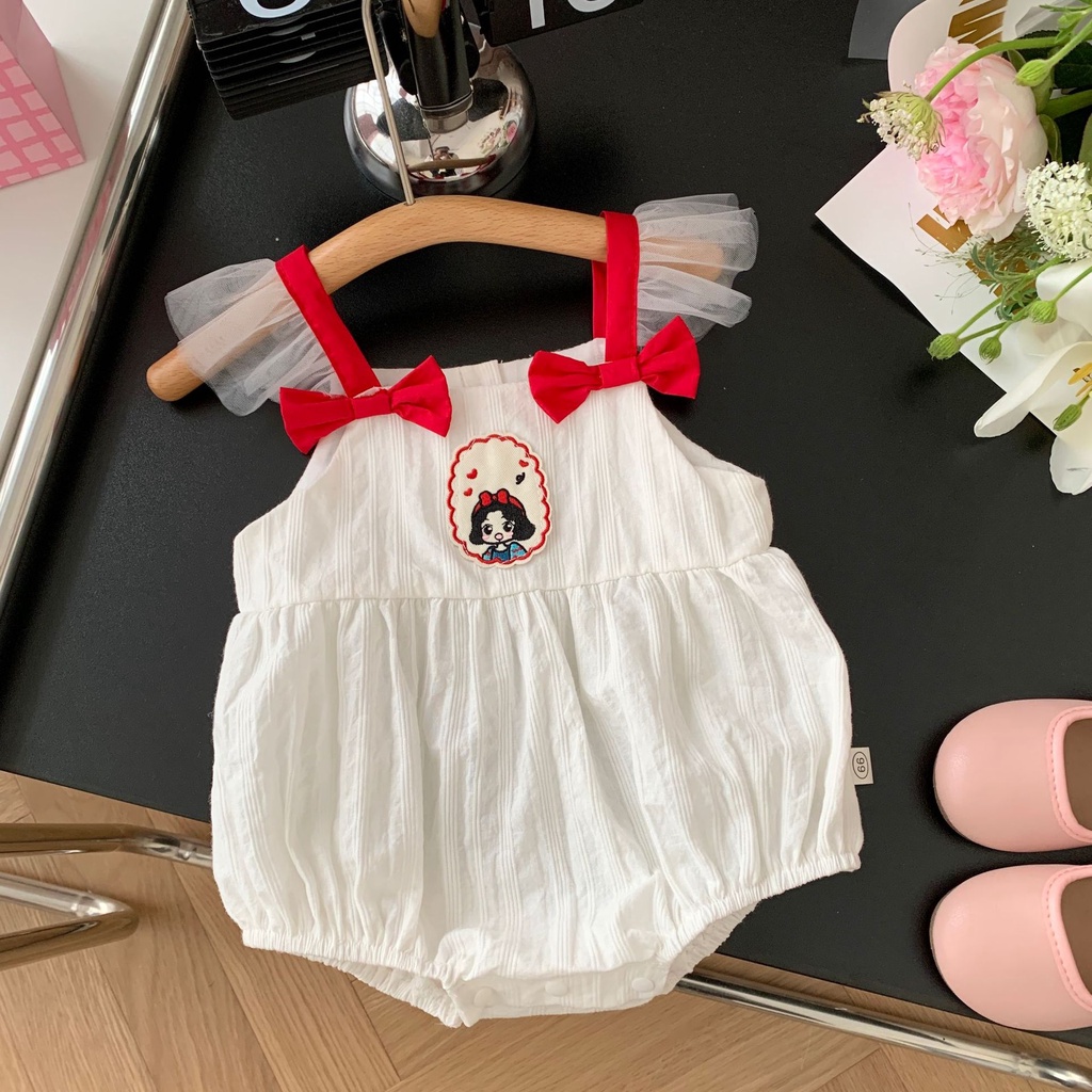 Áo Liền Quần Hai Dây Mùa Hè Thêu Hoa Cho Bé Gái 0-2 Tuổi