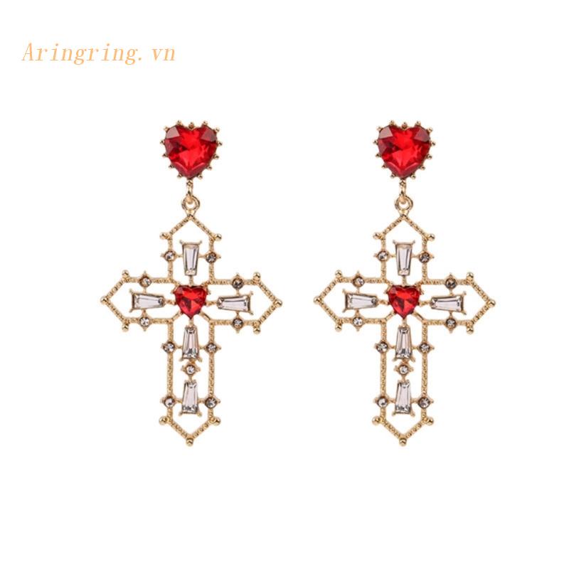 1 Đôi Bông Tai Hình Thánh Giá Đính Đá Đỏ Phong Cách Gothic Thời Trang Dành Cho Nữ