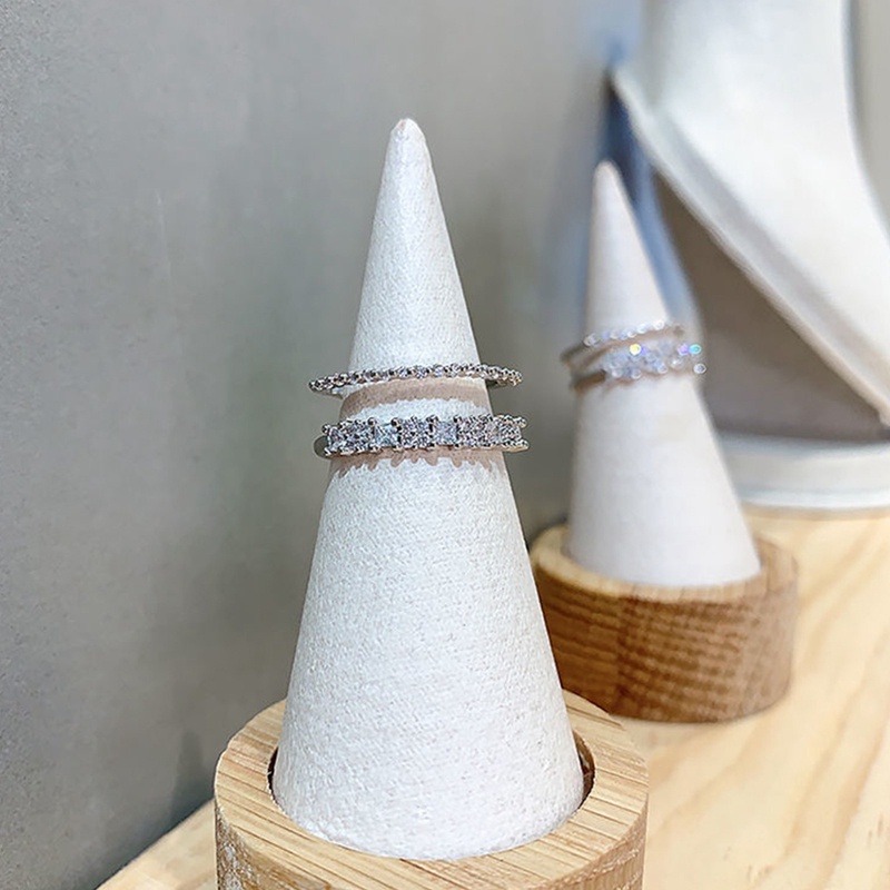 Nhẫn Hai Lớp Hình Lá Đính Đá Zircon Có Thể Điều Chỉnh Phong Cách Hàn Quốc