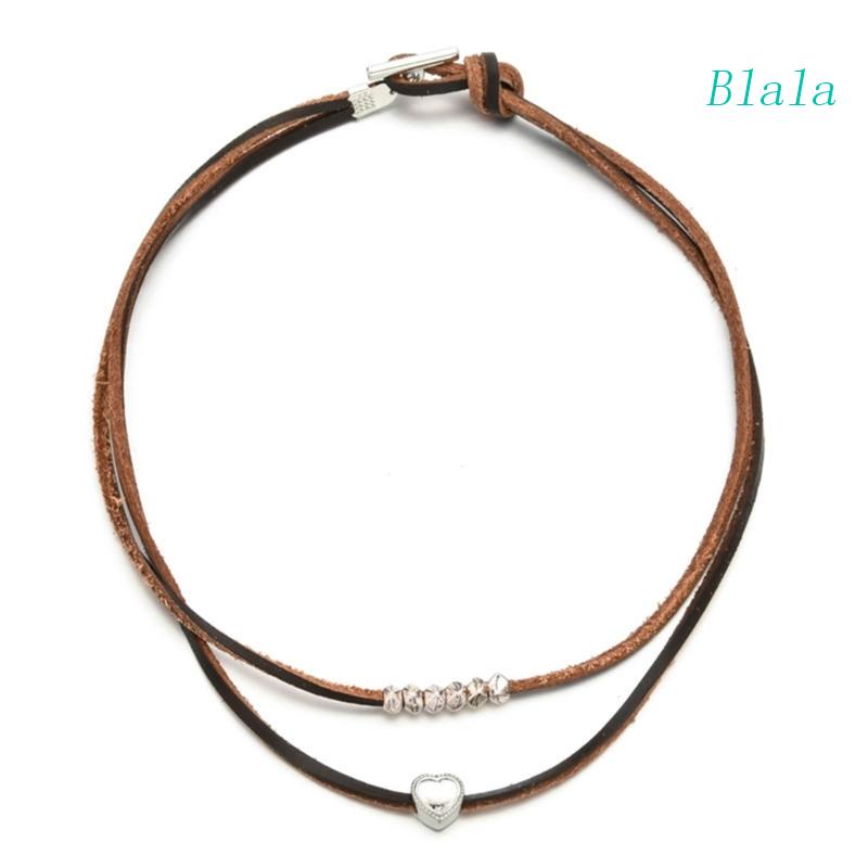 Vòng cổ Da Hai Lớp Đính Hình Trái Tim Phong Cách Bohemian