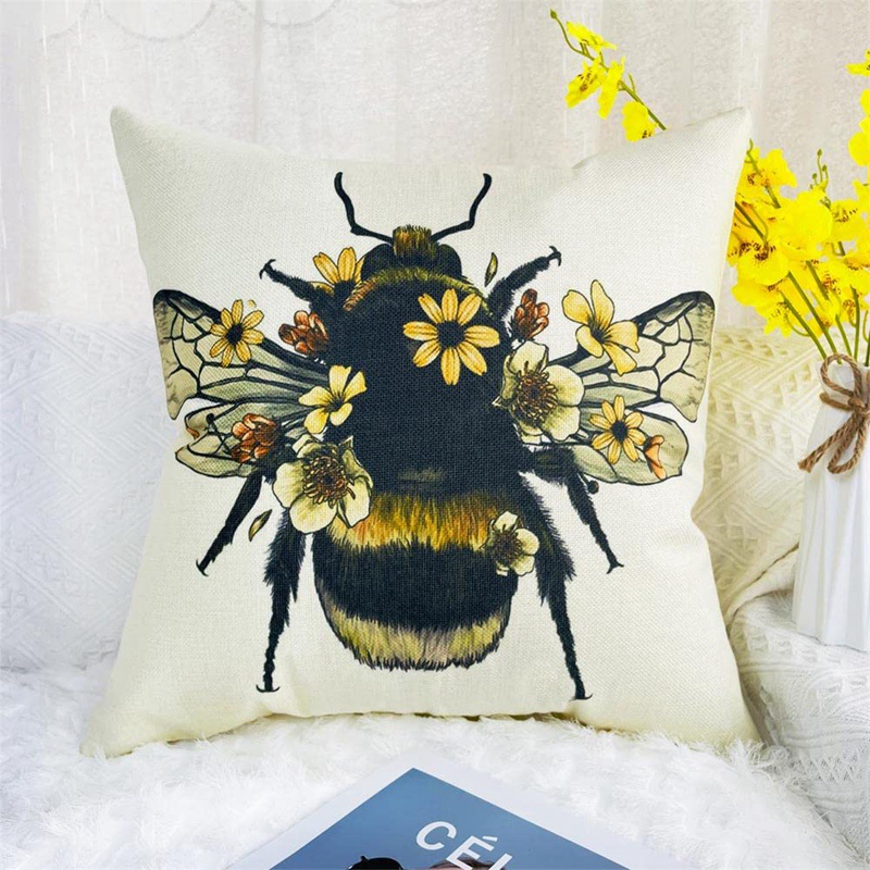 Bộ 4 Vỏ Gối Họa Tiết Chú Ong Trang Trí Nhà Cửa 18X18