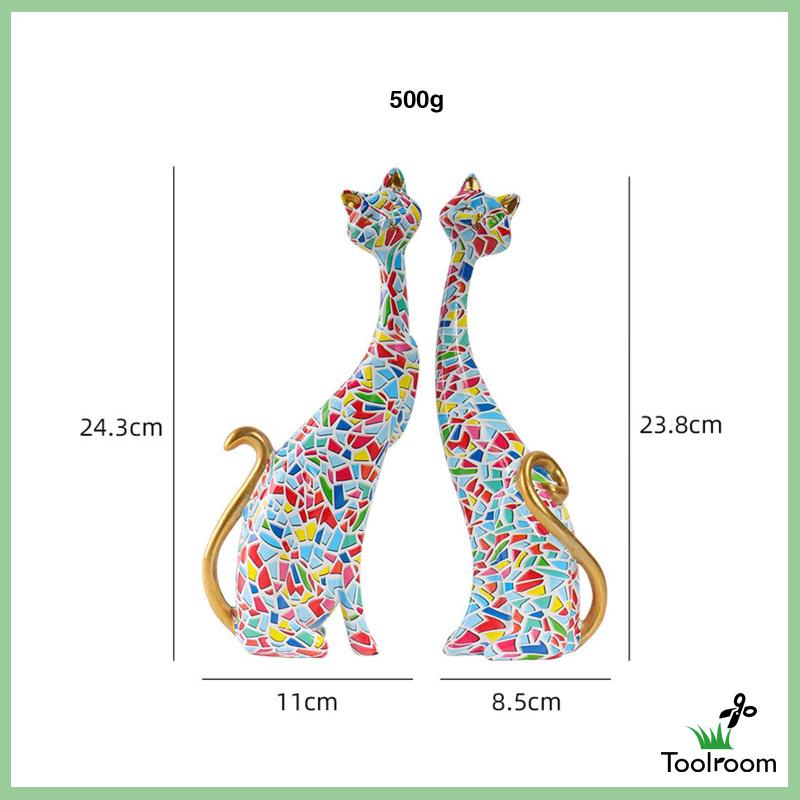 [Toolroom] Tượng Mèo Cặp Đôi Bằng Nhựa Resin Vẽ Tay Nghệ Thuật Trừu Tượng Trang Trí Bàn Làm Việc