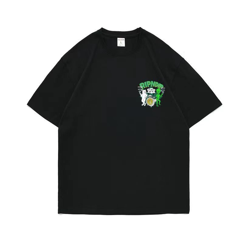 Ripndip Áo Thun Tay Ngắn Cổ Tròn Dáng Rộng in Hình Mèo Ngoài Hành Tinh Phong Cách Âu Mỹ Thời Trang Mùa Hè Cho Nam Và Nữ