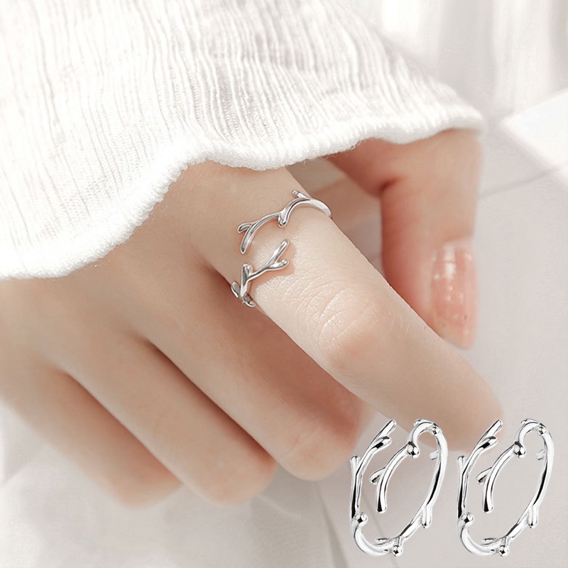 Nhẫn Hở Hình Sừng Hươu Bằng Bạc Tinh Tế Có Thể Điều Chỉnh