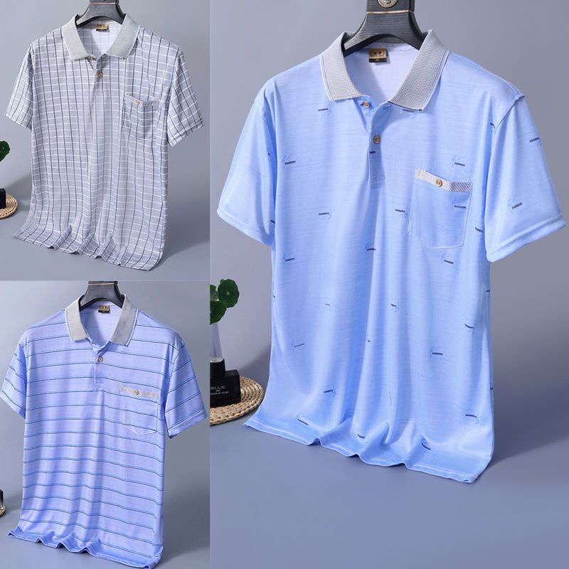 Áo polo Giả Lụa Mát Tay Ngắn Dáng Rộng Thoáng Khí Thời Trang Mùa Hè Cho Nam