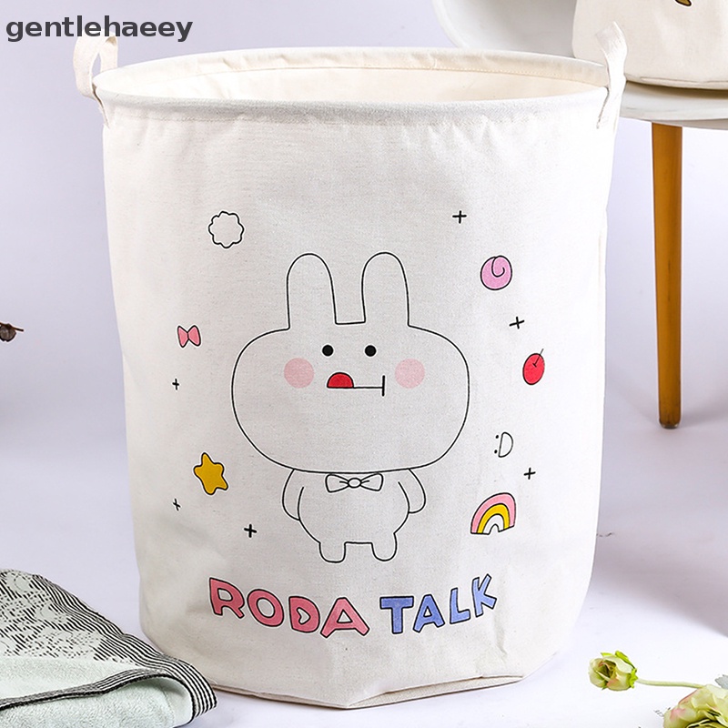 Giỏ Đựng Quần Áo Bẩn Bằng Vải Bạt Hình Trụ In Hoạt Hình Có Thể Gấp Gọn Kích Thước 15.7 * 19.7inch
