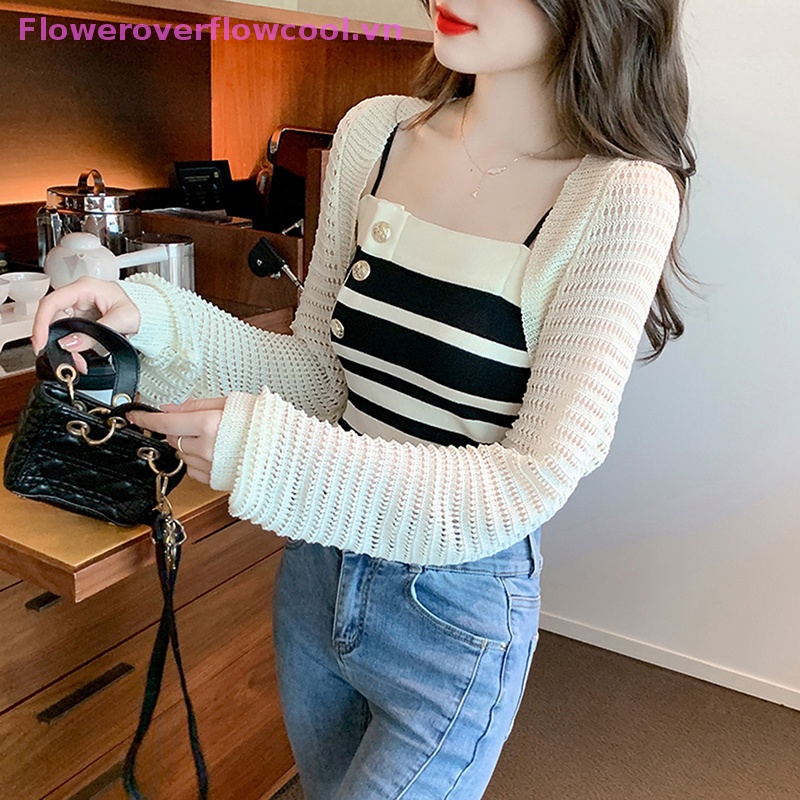 Áo Dệt Kim Hai Dây Cài Nút Họa Tiết Kẻ Sọc Thời Trang Mùa Hè Quyến Rũ Cho Nữ