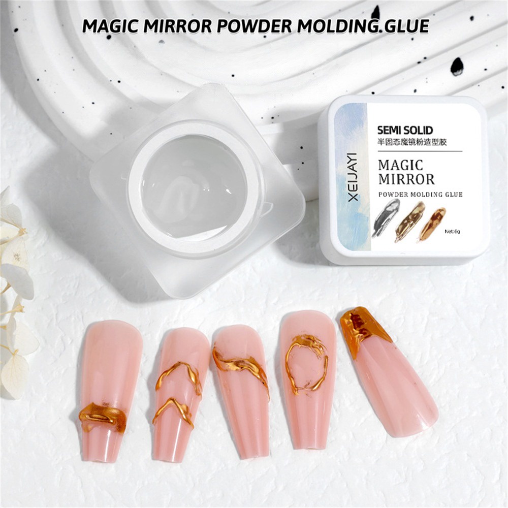 Chất kết dính đúc khuôn bán rắn trong suốt Gel nghệ thuật làm móng tay Magic Mirror Powder UV Model Gel ManicureXEIJAYI Đóng hộp bán rắn Magic Mirror Powder Moulding Dính đa chức năng