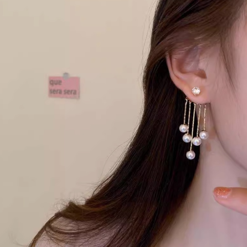 Bông Tai Dáng Dài Đính Đá Phối Tua Rua Thời Trang Cho Nữ